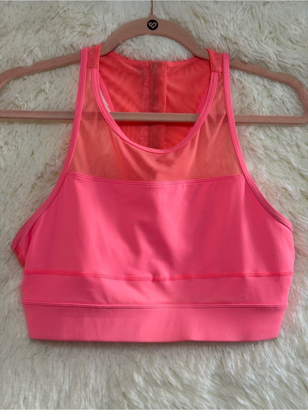 ZYIA Active Womens All Star Sports Bra XL Coral Mesh Hi Neck Racerback Gym Yoga